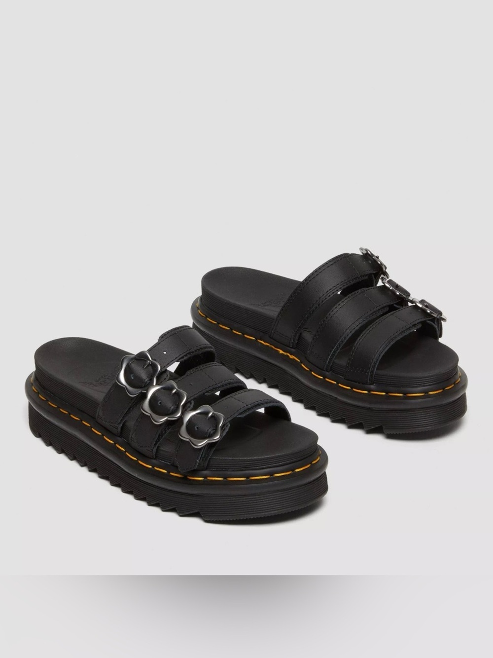 Dr Martens Blaire Flower Buckle Leather Slide Sandals